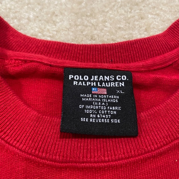 Polo Jeans Company Ralph Lauren 67 XL Red Dark Blue Long Sleeve NWOT - Picture 2 of 2